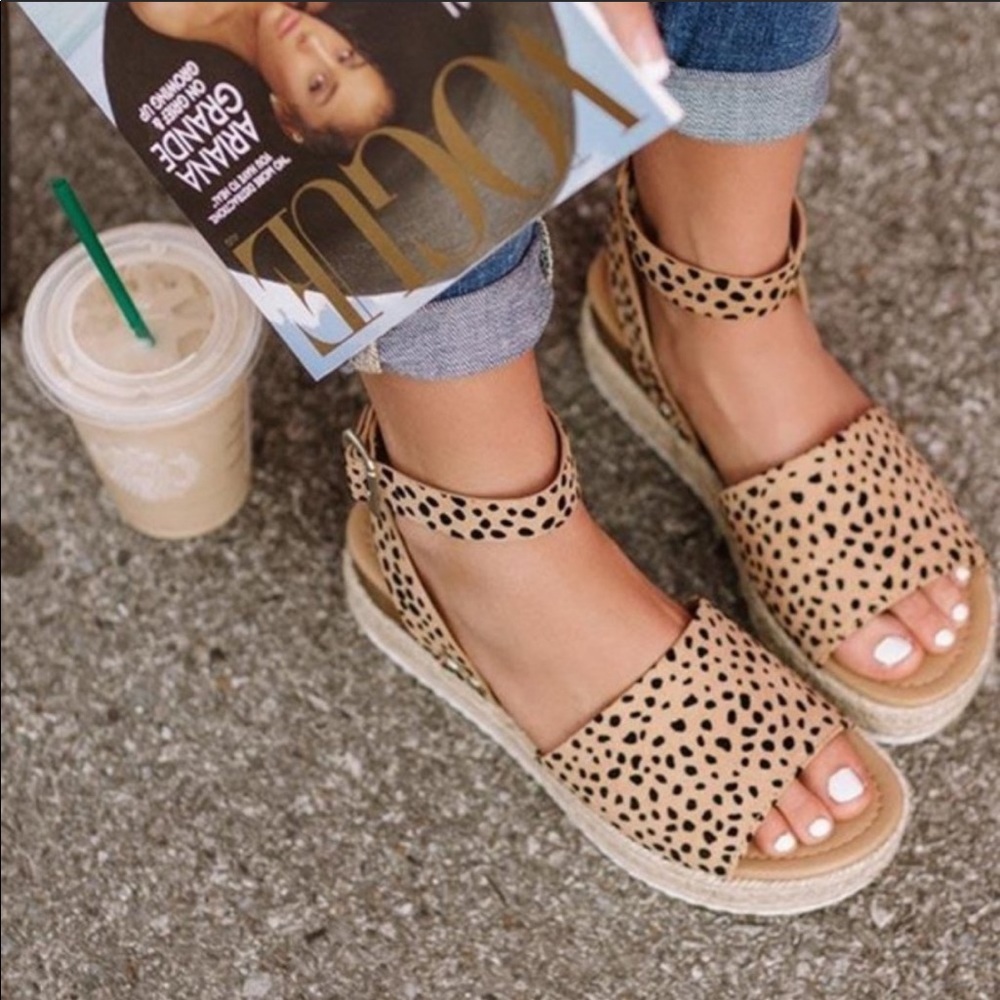 Leopard Print Espadrille Sandals - Women